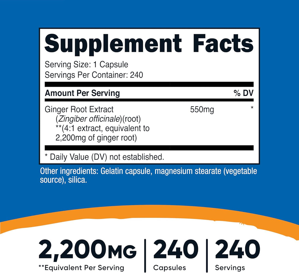Nutricost Ginger Root Extract 2,200mg, 240 Capsules - Gluten Free, Non-GMO, 550mg of 4:1 Extract