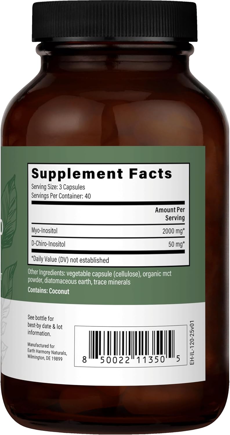 Earth Harmony Myo-Inositol & D-Chiro Inositol Supplement for Women, Ovarian & Hormone Balance for Women - Supports Normal Cycles, Fertility Supplement (60 Capsules)