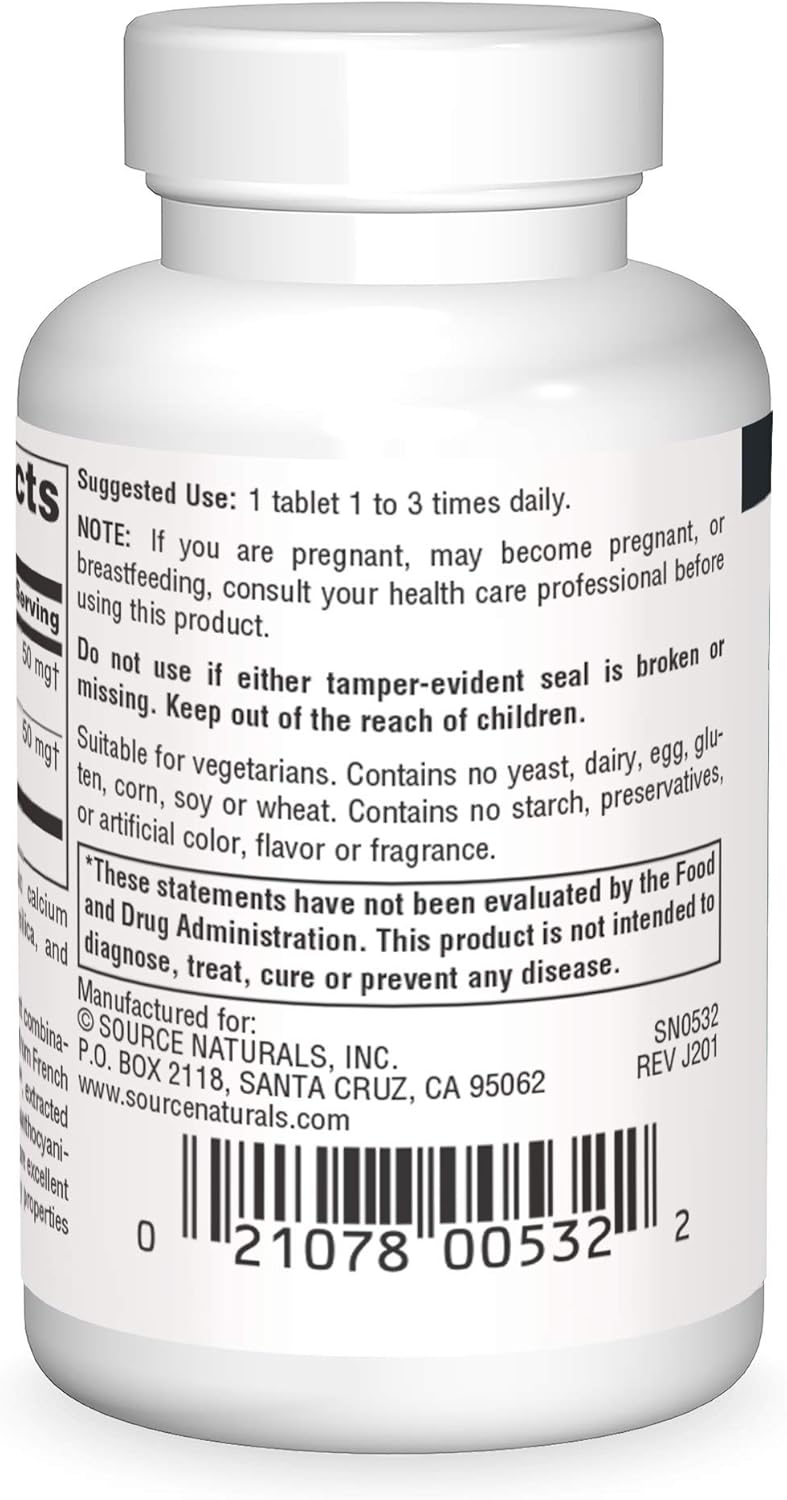 Source Naturals Pycnogenol & Grape Seed Extract 100 mg Dietary Supplement - 30 Tablets - a Potent Combination of Two Powerful Natural antioxidants*
