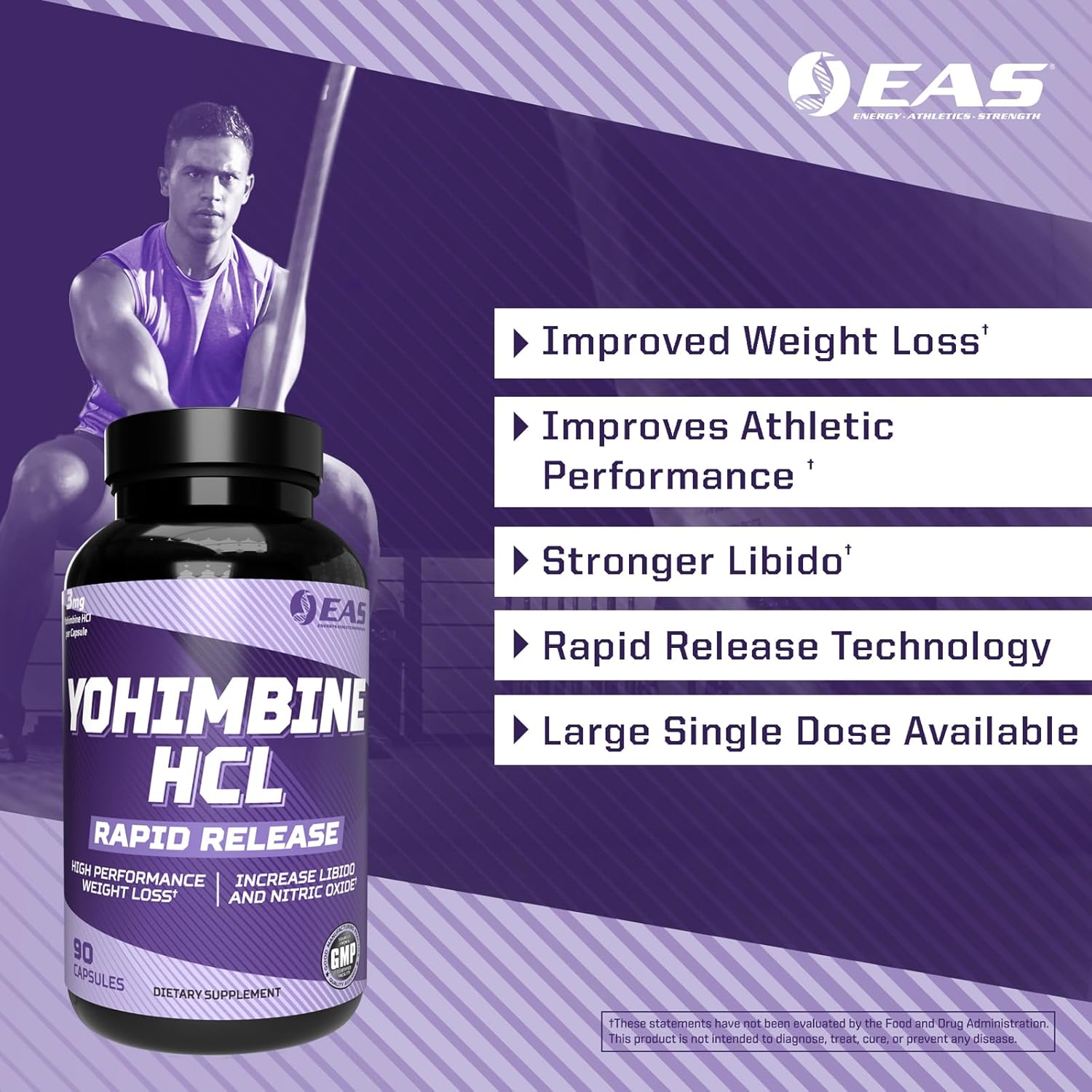 EAS Yohimbine HCL | Improved Weight Loss & Athletic Performance | Rapid Release Technology | Gluten Free, Non GMO, Vegetarian Friendly | 90 Capsules