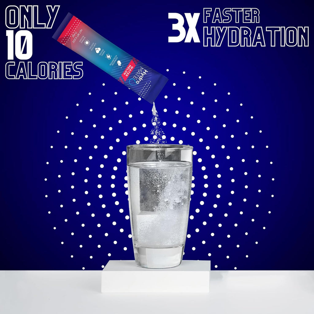 HydroMATE Electrolytes Powder Drink Mix Packets Hydration Accelerator Low Sugar Rapid Party Relief Recovery Vitamin C Plus Caffeine Watermelon 30 Count