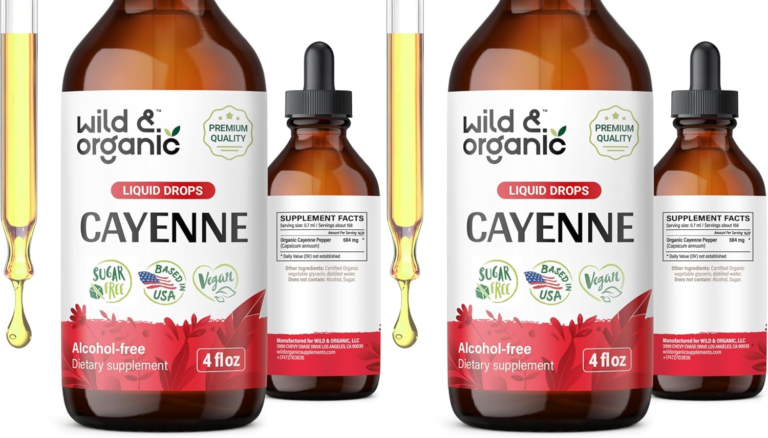 Wild & Organic Cayenne Pepper Tincture - Digestive Support with Capsaicin Extract - Cayenne Pepper Liquid Drops for Overall Well-Being - Vegan, Sugar & Alcohol-Free - 4 fl oz (Pack of 2)