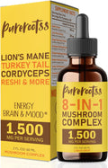 Mushroom Complex Liquid Drop 1500 MG (2 Fl Oz, Pack 1) - Lion Mane, Turkey Tail, Cordyceps, Chaga - Cognitive Health, Memory Focus, Energy & Immune Support - Sugar Free, Non-GMO
