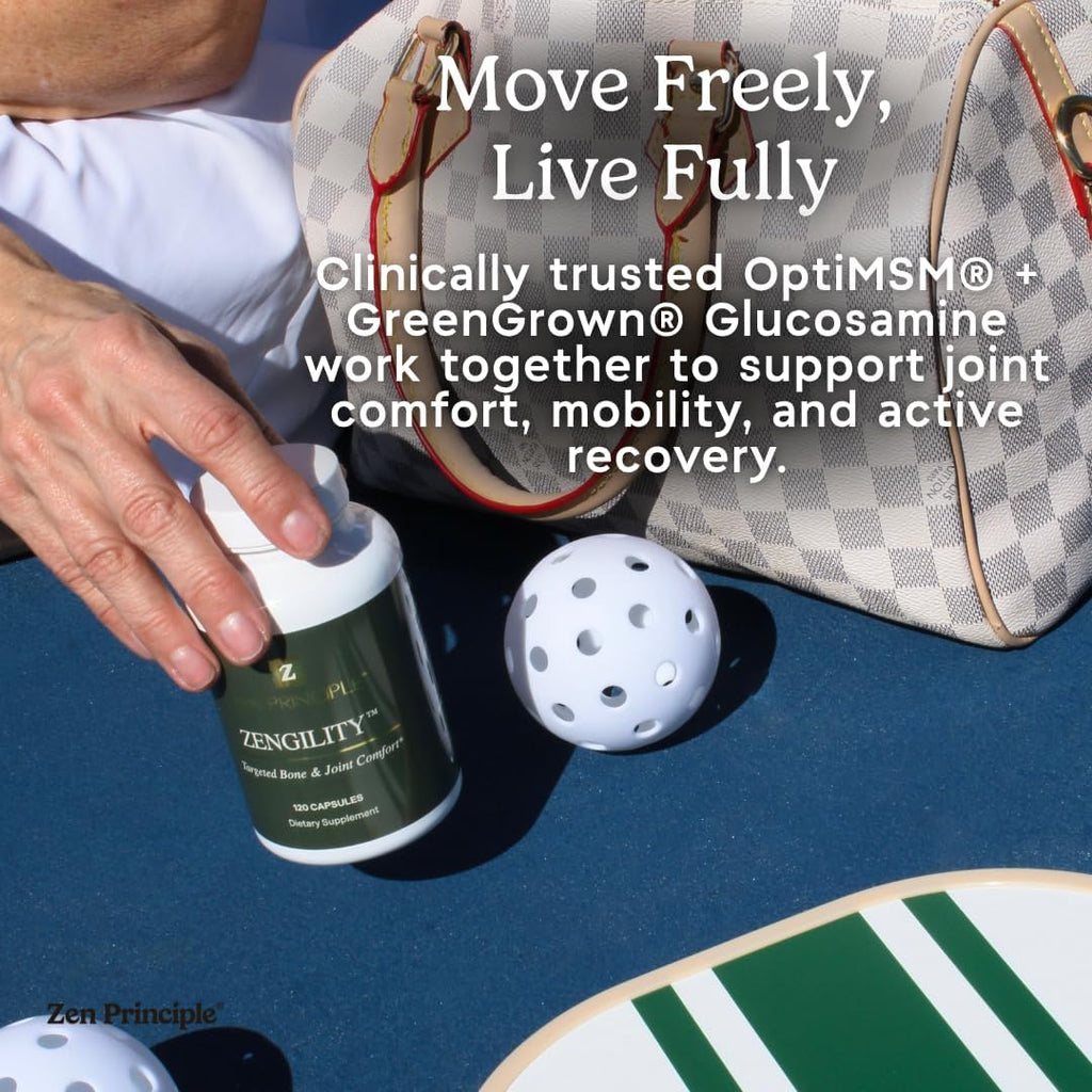 Zen Principle Zengility™ Joint Support & Bone Strength Supplement – Fast-Acting Relief with Glucosamine, MSM, Plant Calcium, Vitamin K2 & D3. Vegan Formula for Mobility, Flexibility & Comfort.