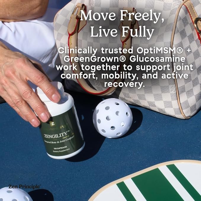 Zen Principle Zengility™ Joint Support & Bone Strength Supplement – Fast-Acting Relief with Glucosamine, MSM, Plant Calcium, Vitamin K2 & D3. Vegan Formula for Mobility, Flexibility & Comfort.
