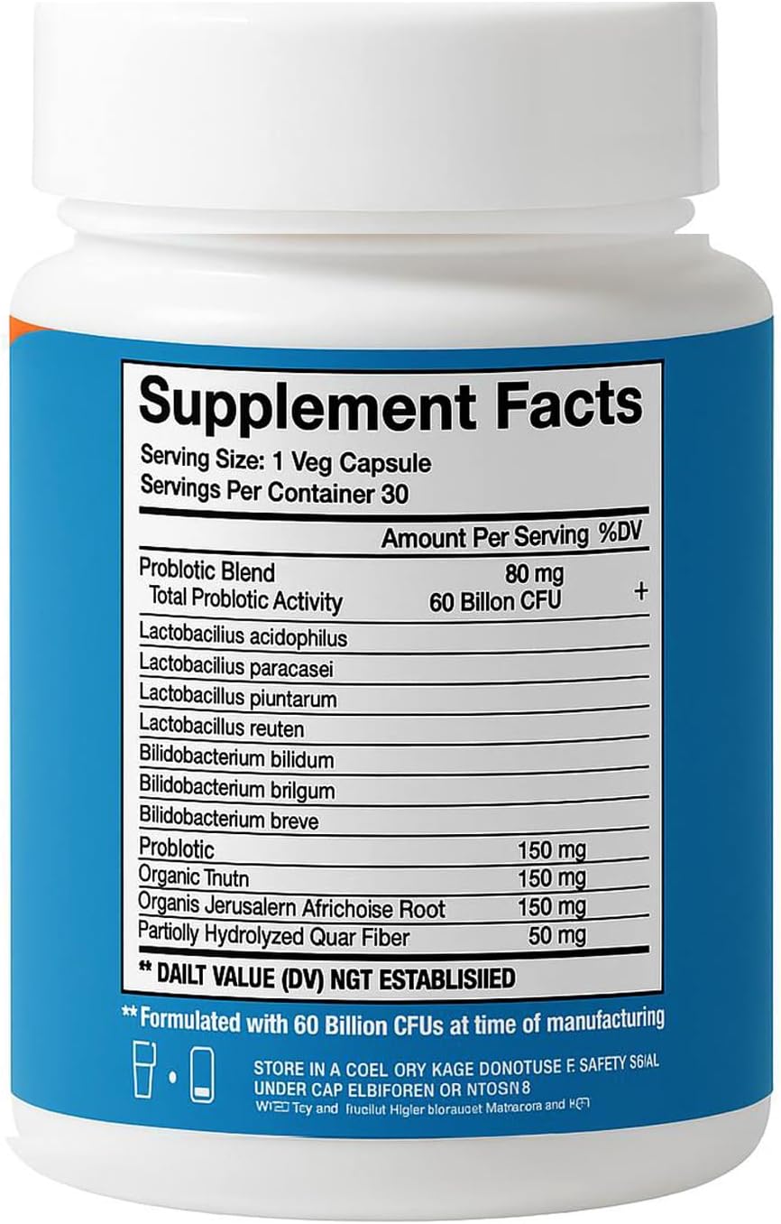 Probiotics 60 Billion CFU - 10 Strains + Organic Prebiotics - Immune, Digestive & Gut Health - Supports Occasional Constipation, Diarrhea, Gas & Bloating - for Women & Men (30 Count)
