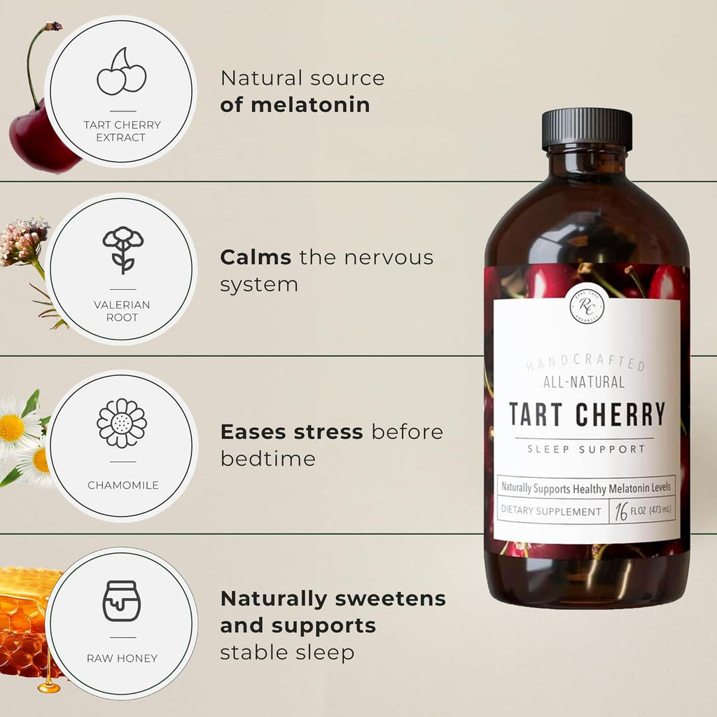 Rowe Casa Organics Tart Cherry Organic Sleep Support with Valerian Root, Supports Sleep Cycle Regulation and Muscle Recovery (16 Fl Ounces)