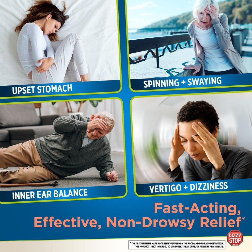 Vertigo Relief Product & Non‑Drowsy Motion Sickness Pills: Nausea and Dizziness, Ginger & Grape Seed Formula, Inner Ear Balance, Car, Cruise & Travel Essential, Stomach Support (80 Count – Pack of 3)