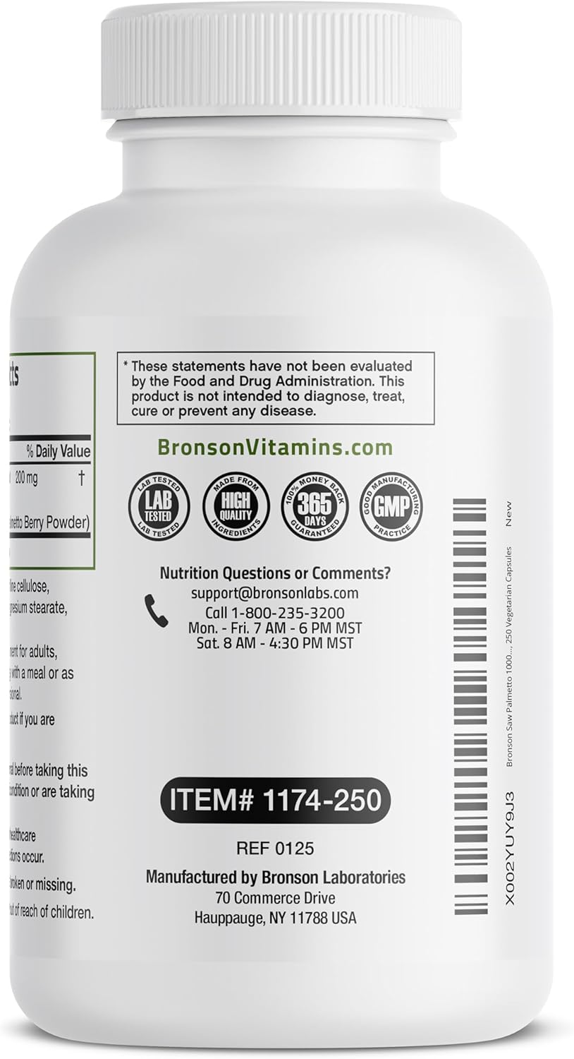 Bronson Saw Palmetto Extra Strength Supports Healthy Prostate Function & Urinary Health Support - Non GMO, 250 Vegetarian Capsules