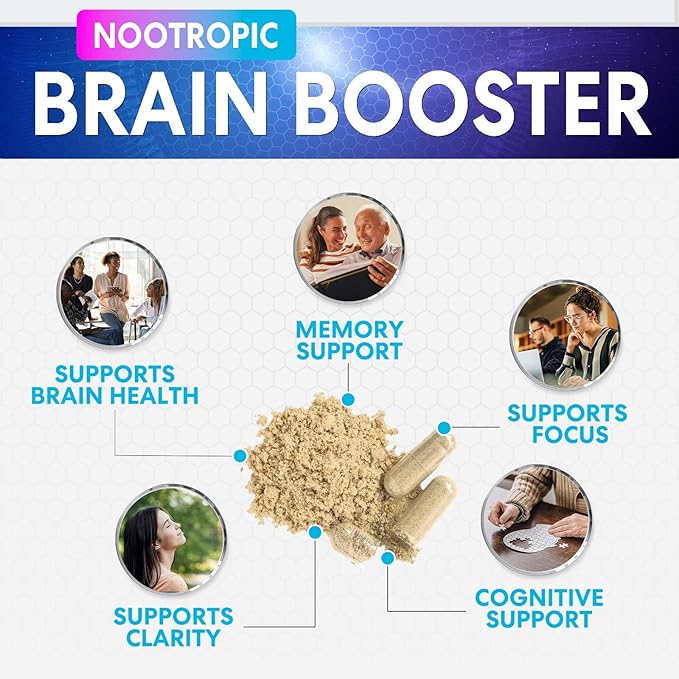 Brain Memory Supplement - 3X Strength Nootropics for Concentration, Clarity & Focus Support - Brain Health Cognitive Vitamins with Bacopa, Phosphatidylserine & DMAE, Brain Booster Pills, 120 Capsules