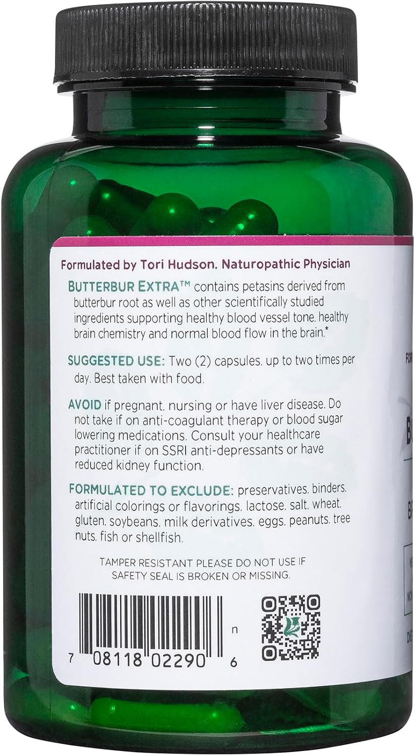 Vitanica, Butterbur Extra, Brain Chemistry and Vessel Support, Vegan, 120 Capsules