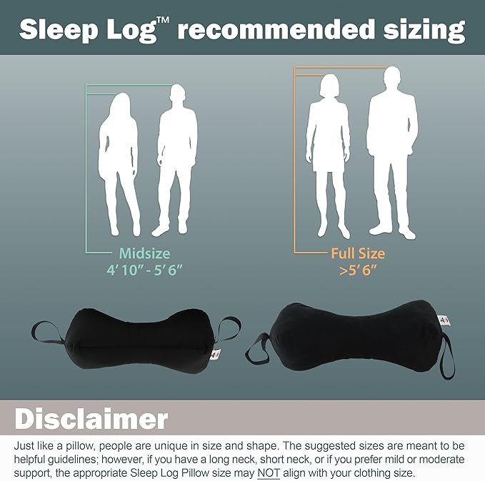 Core Products Sleep Log Bone Shaped Chiropractic Neck and Back Pillow for Cervical Support, Adjustable Firmness - Travel or Use at Home, 15" x 7" x 7", 60" Strap