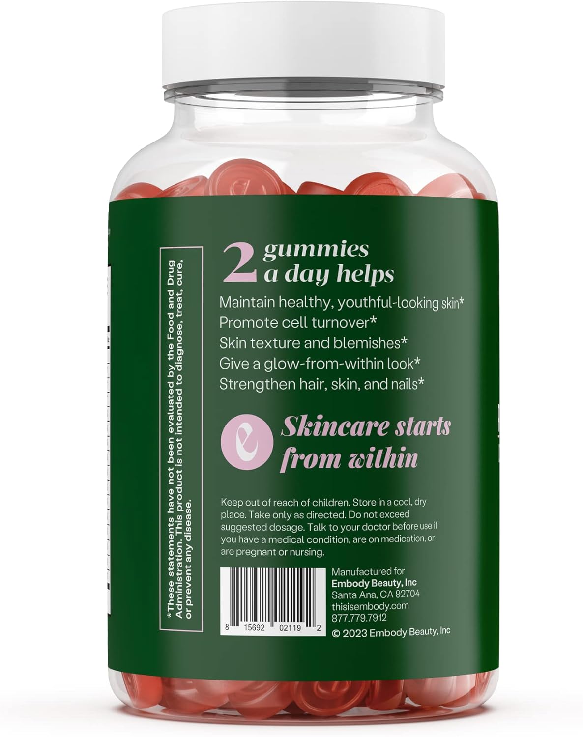 Embody: 60 Skin Gummies Multivitamin Retinol Gummy | Vitamin A Supplement for Anti-Aging, Glowing, Youthful & Clear Skin | Strong Hair & Nails with Biotin, Vitamin C, B12 & Zinc