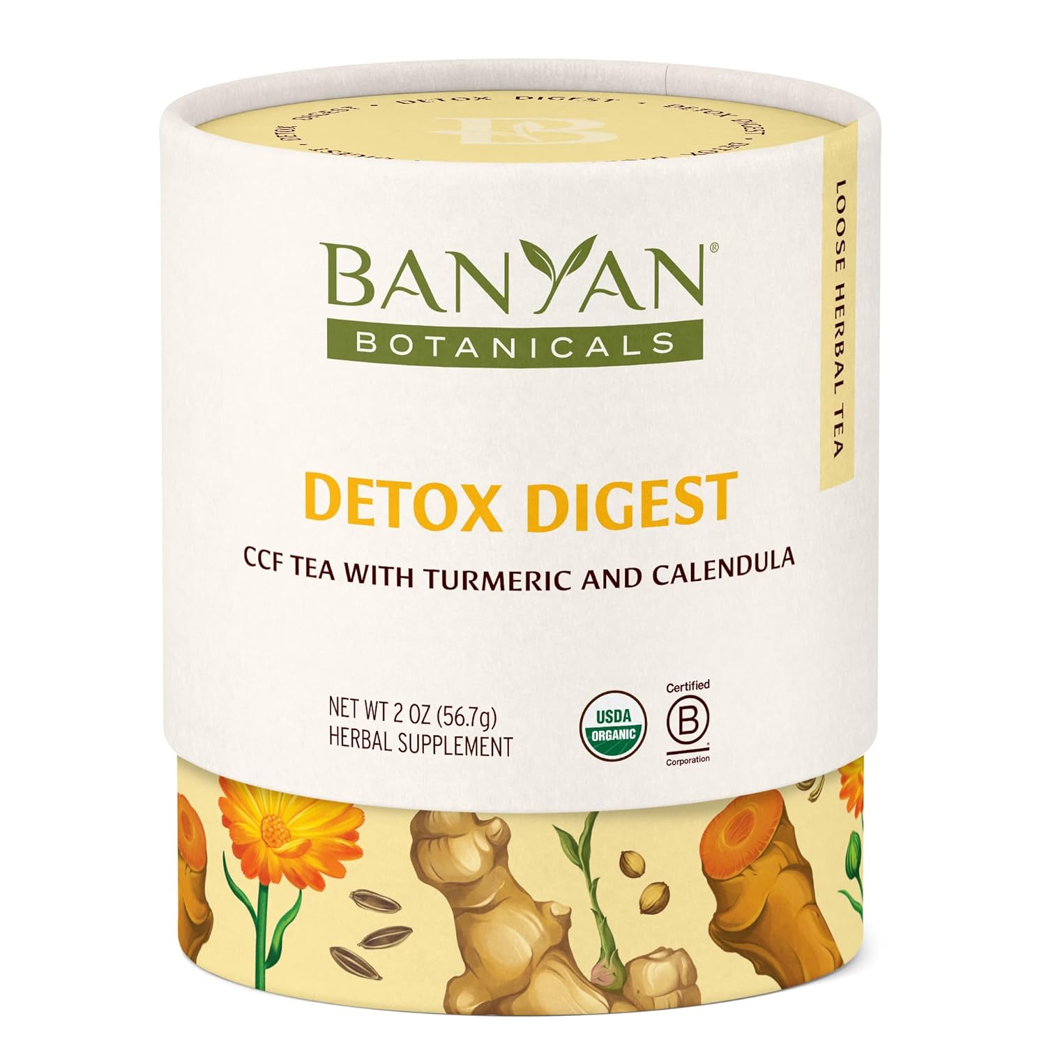 Banyan Botanicals Organic Detox Digest CCF Tea, 2 oz - Herbal Loose Leaf Tea with Turmeric & Ginger for Digestion & Cleansing - Non-GMO, Sustainably Sourced, Caffeine Free