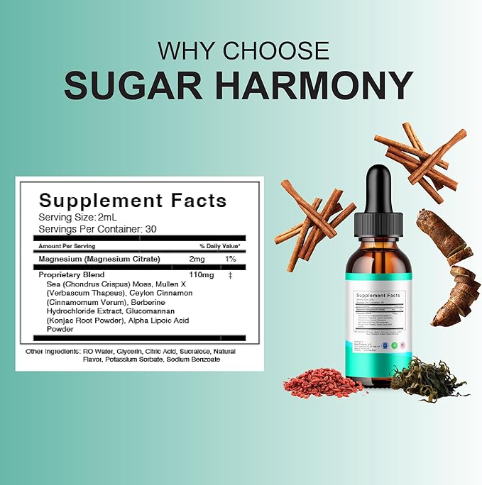 BLUE VIBE SugarHarmony Advanced Maximum Strength Overall Health & Wellness Supplement, SugarHarmony Premium Daily Health and Overall Support Liquid Supplement Formula (2 Pack - 4oz / 120ml)
