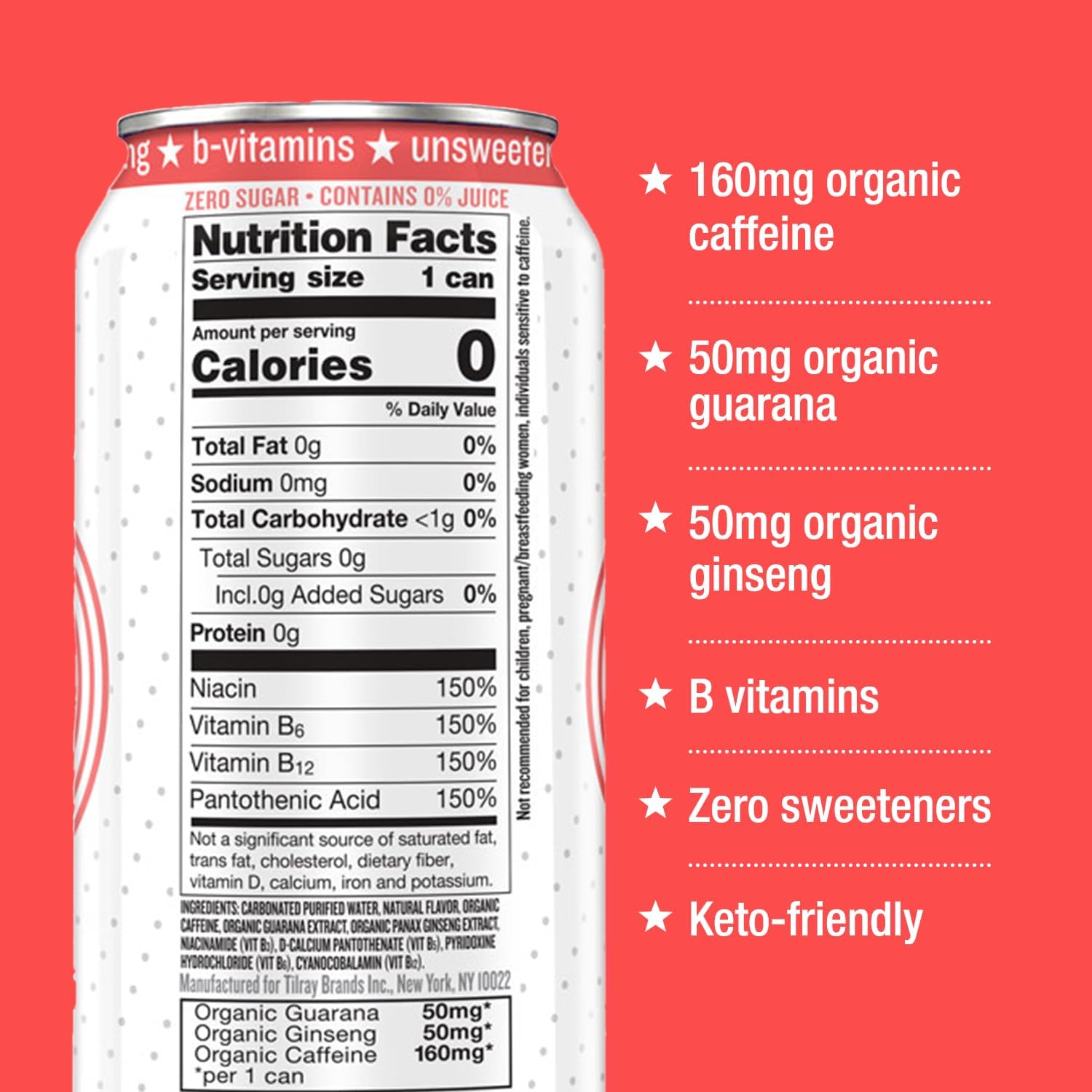 Hiball Energy Sparkling Water Zero Sugar and Zero Calorie Drink, Grapefruit, 16 Fl Oz ( 8 Count)