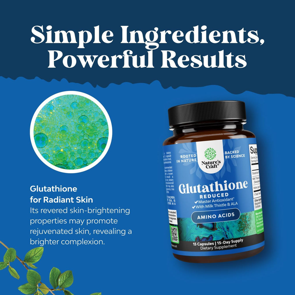 Reduced Glutathione Supplement with Milk Thistle - 500 mg per Serving Pure L Glutathione with Alpha Lipoic Acid & Milk Thistle Silymarin for Skin Radiance, Liver Support & Immune Support - 15 Count