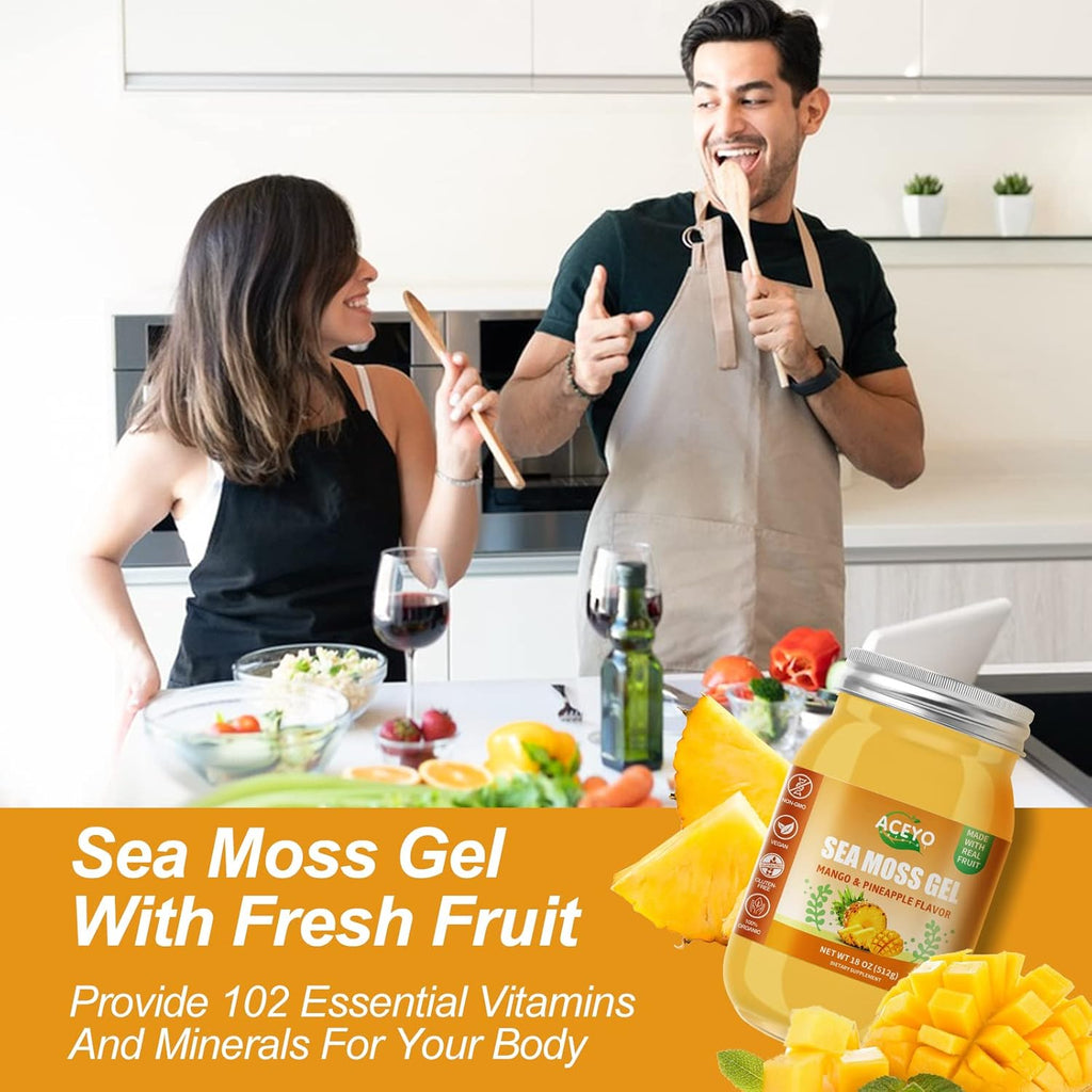 ACEYO (18 OZ) Irish Sea Moss Gel Raw Vegan Mango Pineapple Flavor 102 Vitamins and Minerals Wild Harvested Non-GMO
