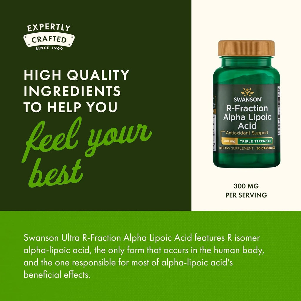 Swanson Triple Strength R-Fraction Alpha Lipoic Acid - Promotes Healthy Blood Pressure & Delivers Essential Nutrients - (30 Capsules, 300mg Each)