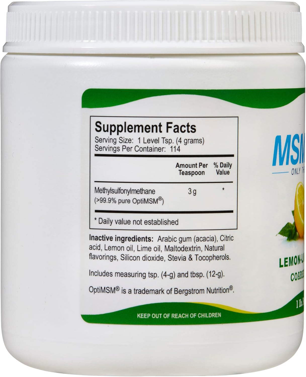 KALA HEALTH MSMPure Lemon Lime Flavored Coarse MSM Powder Flakes – US-Made MSM for Joint Health, Skin Appearance, and Hair & Nail Support – 1 lb, Organic Sulfur