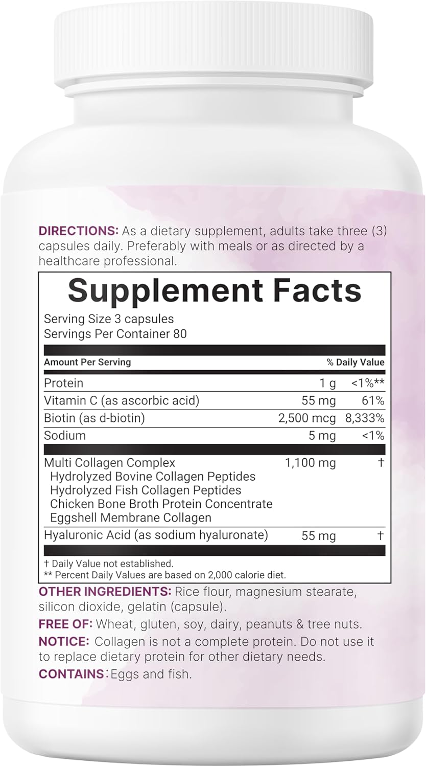 Micro Ingredients 2 Pack Multi Collagen Pills for Women & Men, 480 Capsules | Type I, II, III, V, X | Hydrolyzed Peptides with Biotin, Hyaluronic Acid, & Fat Soluble Vitamin C Complex | Filler Free