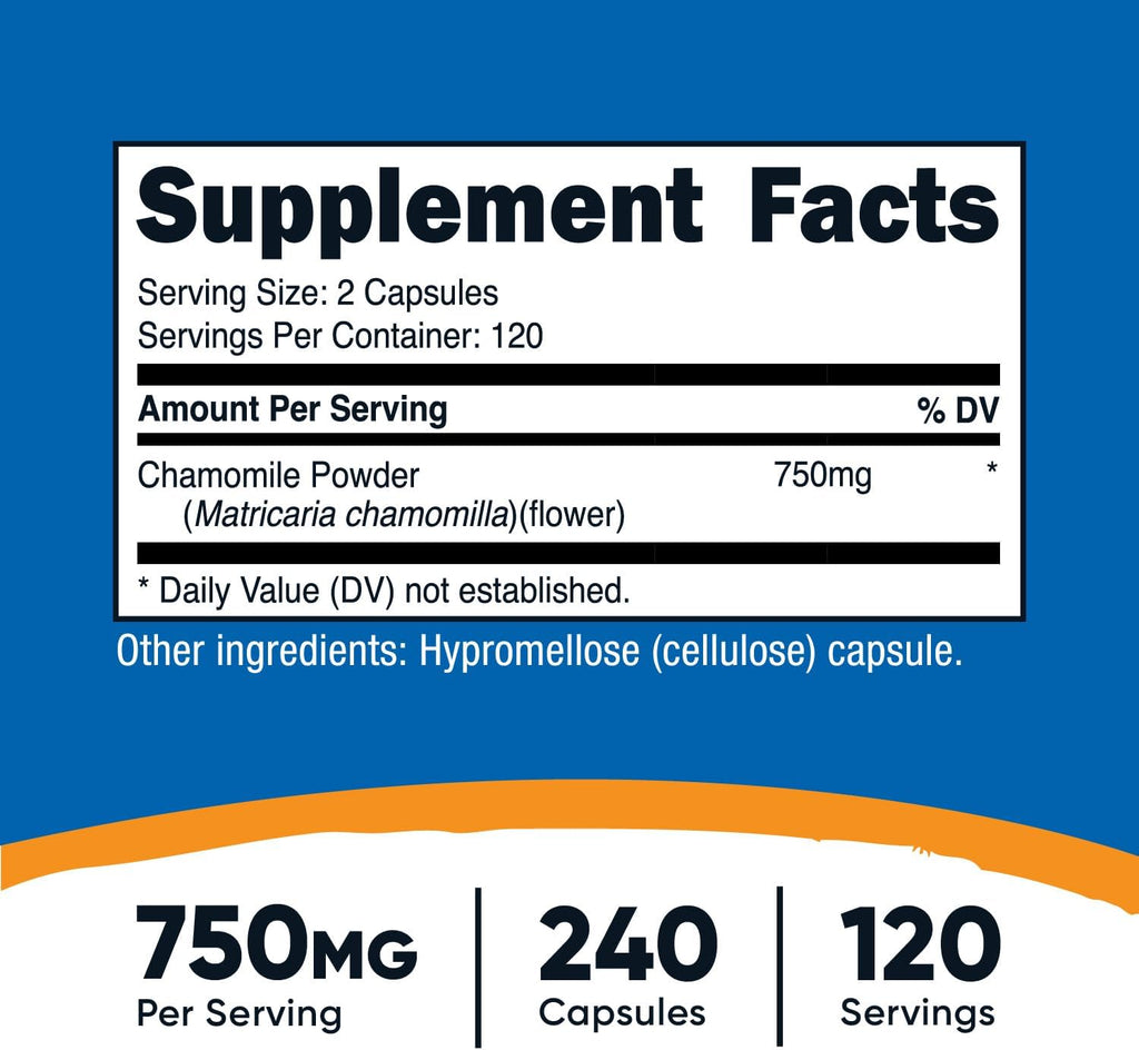 Nutricost Chamomile 750mg, 240 Vegetarian Capsules, 120 Servings - Non-GMO, Gluten Free