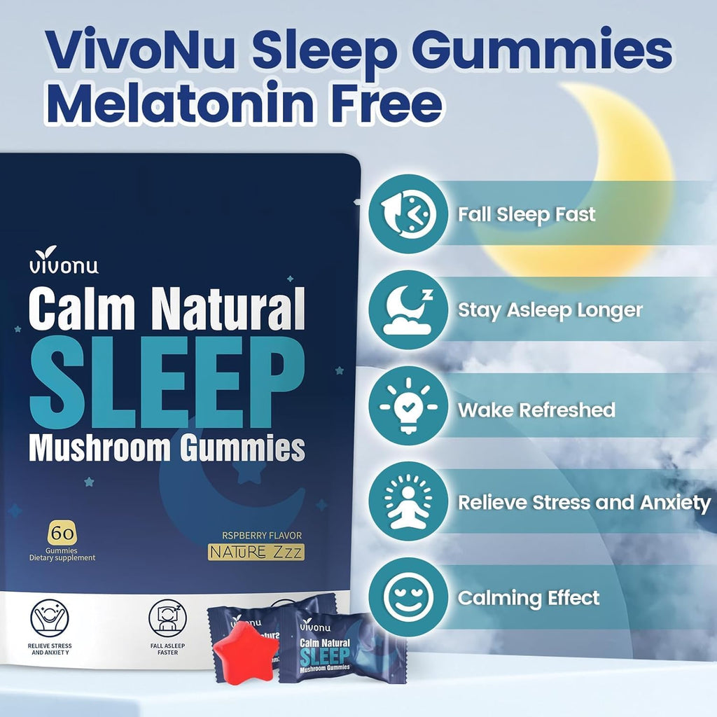 Sleep Gummies for Adults with L-Theanine, Magnesium, Reishi Mushroom,Valerian Root, Passionflower | Non-Habit Forming Sleep Aid | Non-GMO Sleep Gummies Melatonin Free | Raspberry Flavor (180pcs)