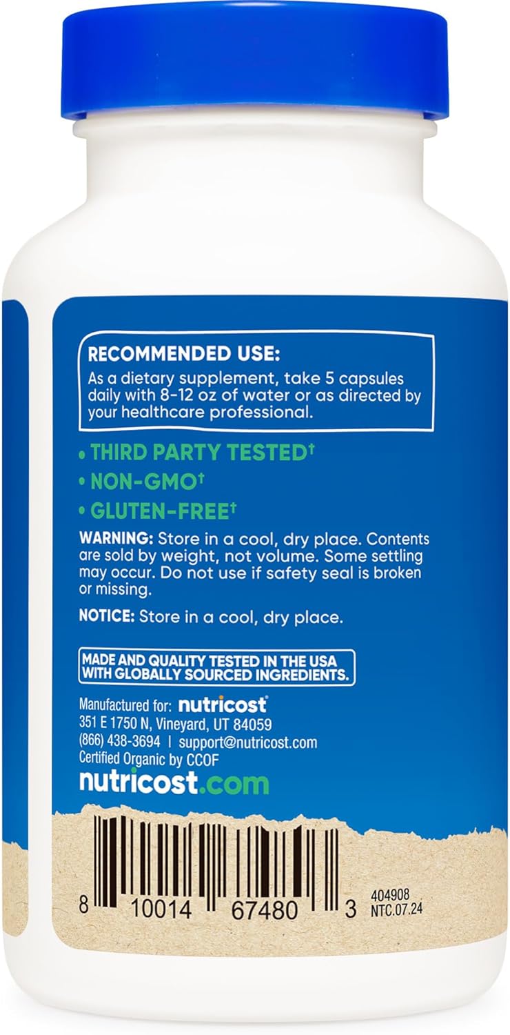 Nutricost Fiber Capsules with Prebiotic Fiber Supplement 150 Capsules - CCOF Certified Supplement, Made with Organic Psyllium Husk & Organic Jerusalem Artichoke, Gluten Free, 3 G Per Serving