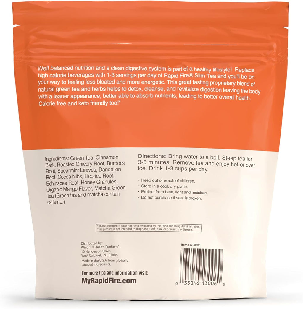 Rapid Fire Slim Tea Bags, Blend of Natural Herbs and Botanicals, Promotes Energy and Digestion, Supports Metabolism, 14 Servings Mango Flavor