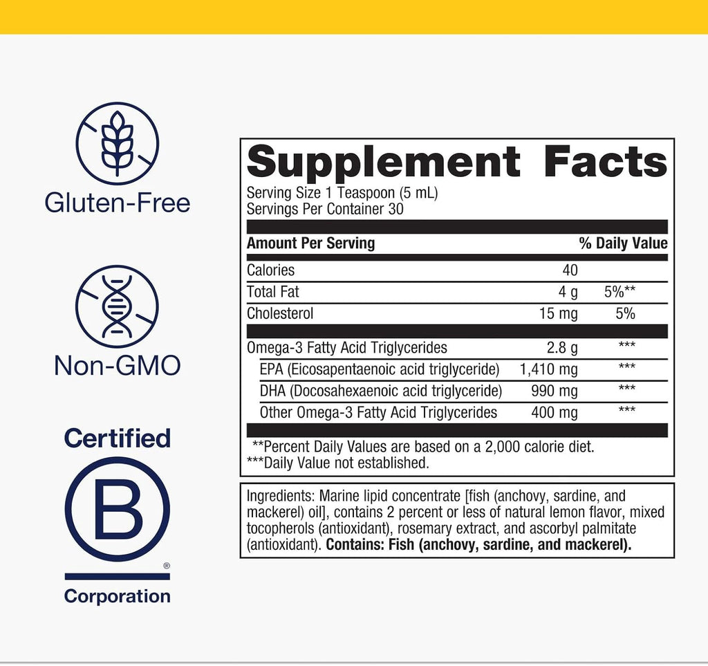 Metagenics OmegaGenics Fish Oil EPA-DHA 2400 mg - Fish Oil Supplement - High Potency - Supports Heart Health & Immune Function* - Lemon Flavor - Non-GMO & Gluten-Free - 30 Servings