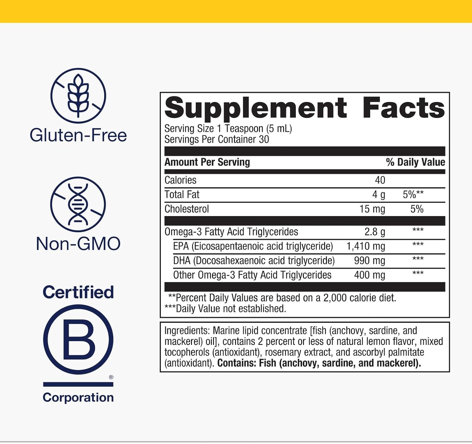 Metagenics OmegaGenics Fish Oil EPA-DHA 2400 mg - Fish Oil Supplement - High Potency - Supports Heart Health & Immune Function* - Lemon Flavor - Non-GMO & Gluten-Free - 30 Servings