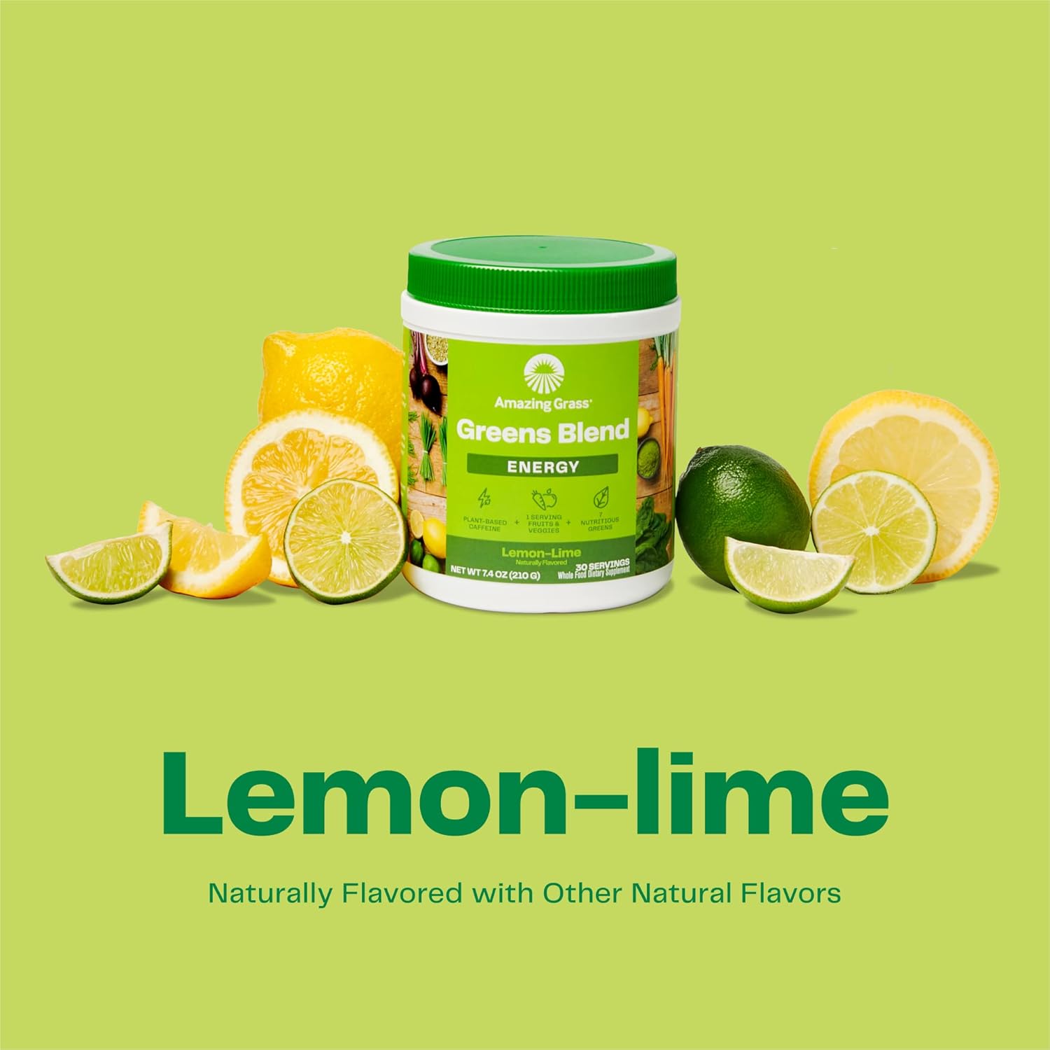 Amazing Grass Greens Blend Energy: Smoothie Mix, Super Greens Powder & Plant Based Caffeine with Matcha Green Tea & Beet Root Powder, Lemon Lime, 30 Servings (Packaging May Vary)