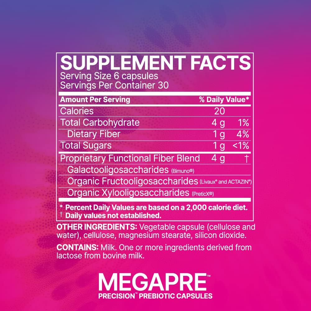 Microbiome Labs MegaPre Prebiotic Fiber Supplement in Vegetable Capsules - Prebiotic Supplement with Clinically Tested Oligosaccharides - Support Microbial Diversity & Gut Health (180 Capsules)