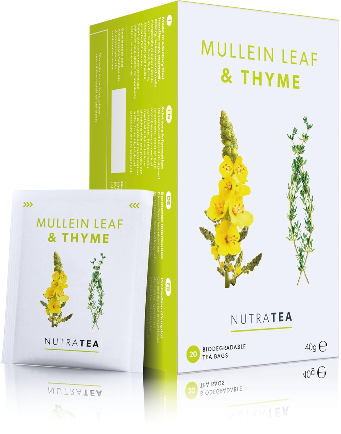 NutraTea - Mullein Leaf & Thyme Tea - Mullein Tea - Thyme Teabags For Lungs & Throat - 60 Individually Wrapped Bags - Herbal Infusion (3 Pack)