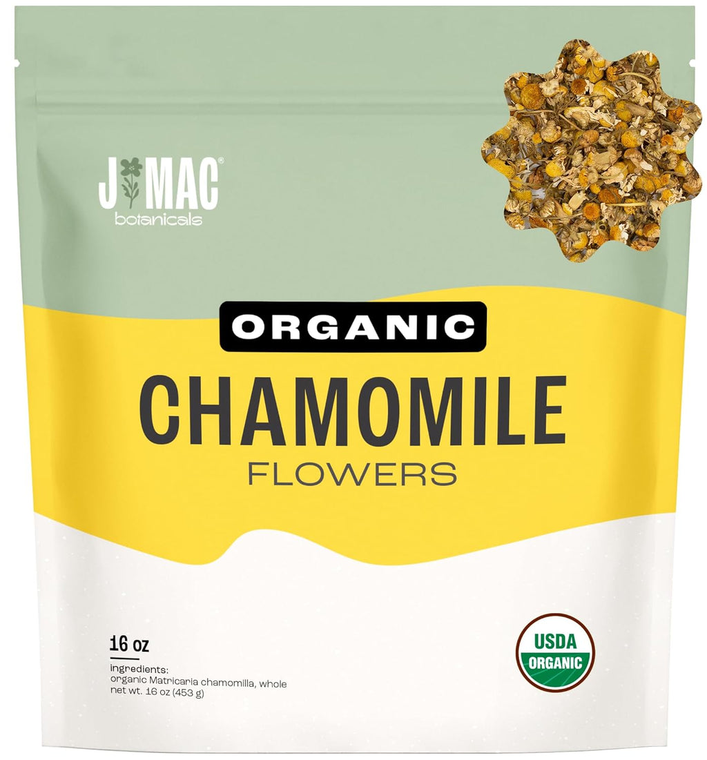 J Mac Botanicals, Organic Chamomile Flowers (1 pound), Certified USDA Organic. Whole Dried Chamomile Flower, Loose Leaf Tea