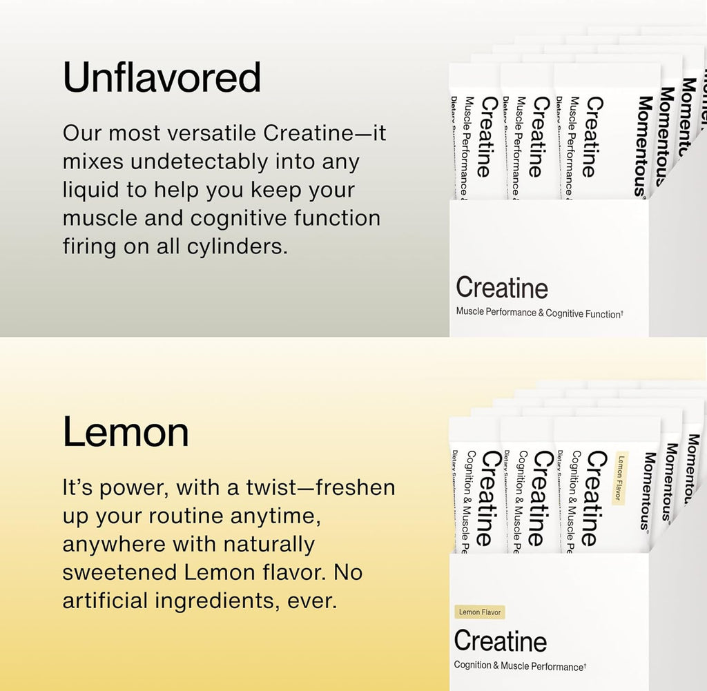 Momentous Creatine Lemon Monohydrate Powder - Creapure Creatine Powder - Supports Strength, Lean Muscle, & Recovery for Men & Women - NSF Certified for Sport - 6.49 g per Serving - 15 Servings