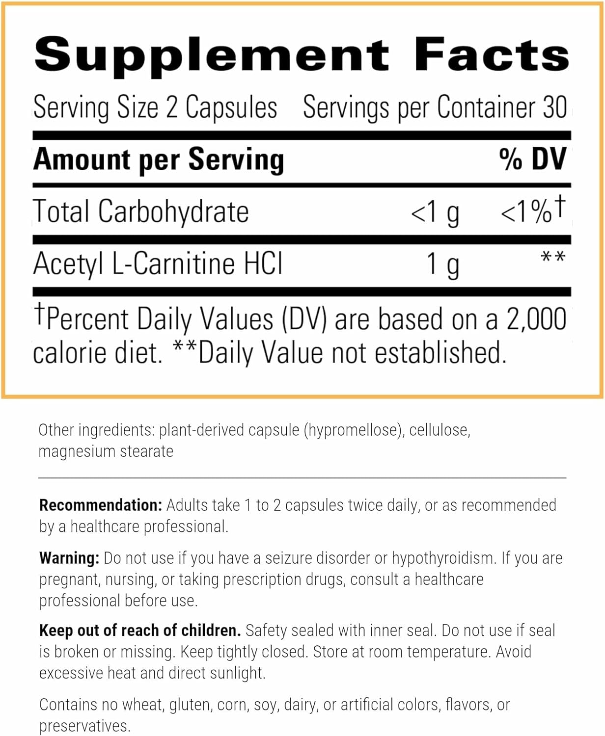 Integrative Therapeutics Acetyl L-Carnitine - Supports Healthy Cellular Energy Production* - Supports Nerve Cell Function* - Vegan, Gluten-Free & Dairy-Free - 60 Capsules (30 Servings)