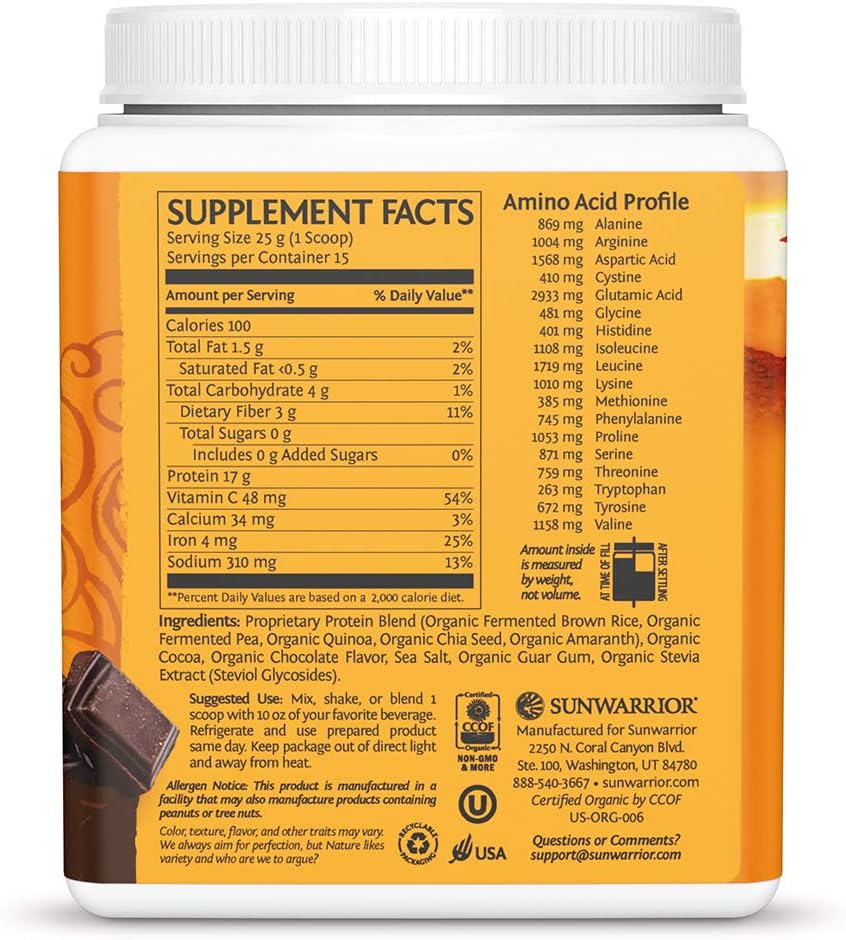 Clean Vegan Protein Powder Chocolate | Organic Protein Powder Plant Based Formula with 5 Superfood Blend Sprouted & Fermented | Non-GMO Low Carb Soy Dairy & Gluten Free (Chocolate, 15 Servings)