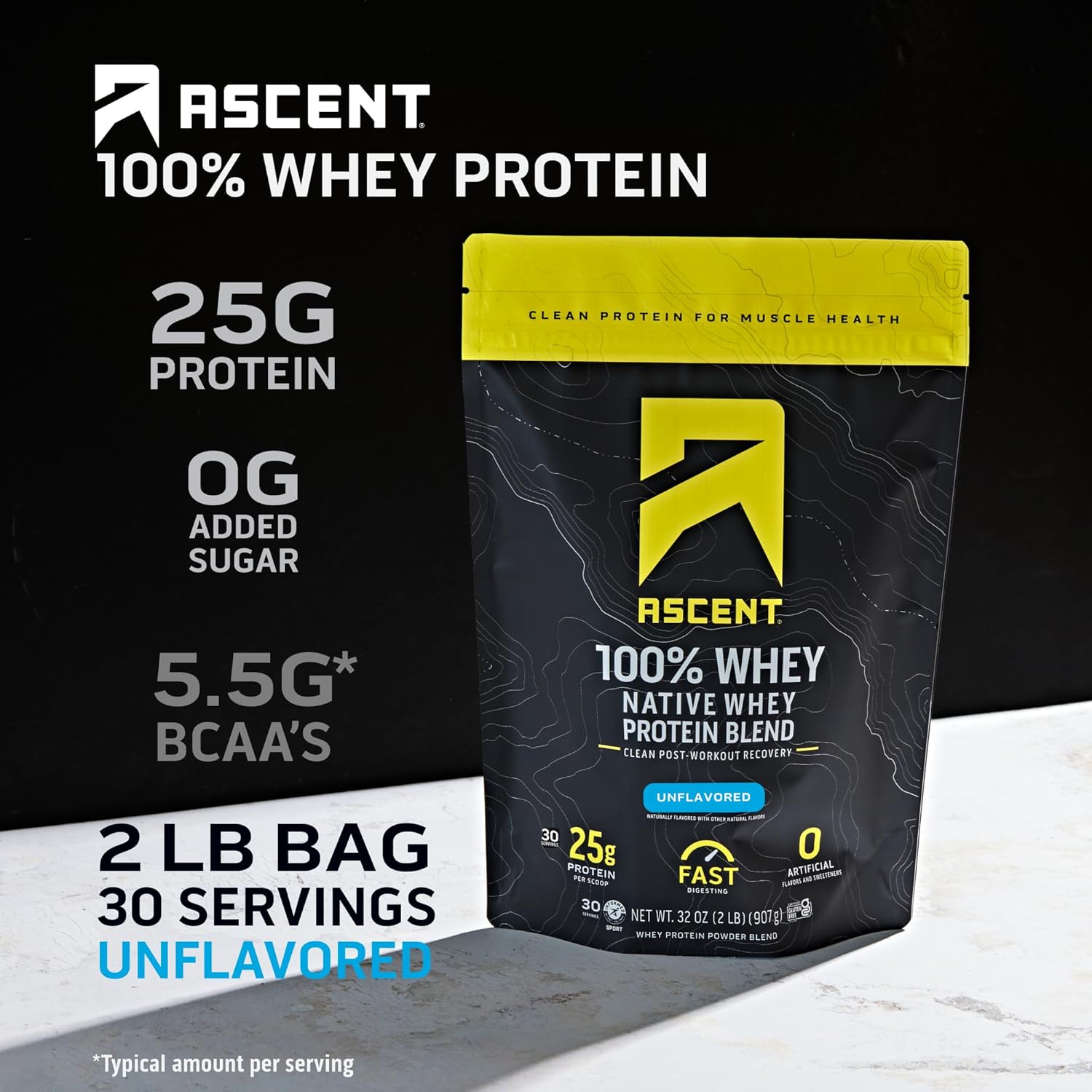 Ascent 100% Whey Protein Powder - Post Workout Whey Protein Isolate, Zero Artificial Flavors & Sweeteners, Gluten Free, 5.5g BCAA, 2.6g Leucine, Military Exclusive, Mocha Cold Brew 1.7 lb