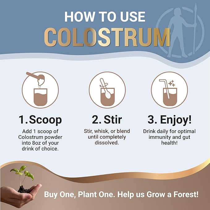 Grass Fed Colostrum Powder, Unflavored Bovine Colostrum for Humans, Colostrum Supplement Powder for Gut Health, Immune Support & Muscle Recovery, 120 grams, Colostrum Powder Grass Fed