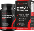 Methylated B Complex Vitamin Supplement - Bioactive Methyl B Complex with 5-MTHF Methyl Folate & B12 Methylcobalamin for Brain Heart Energy & Homocysteine Support - Super Vitamin B Complex - 90 Caps