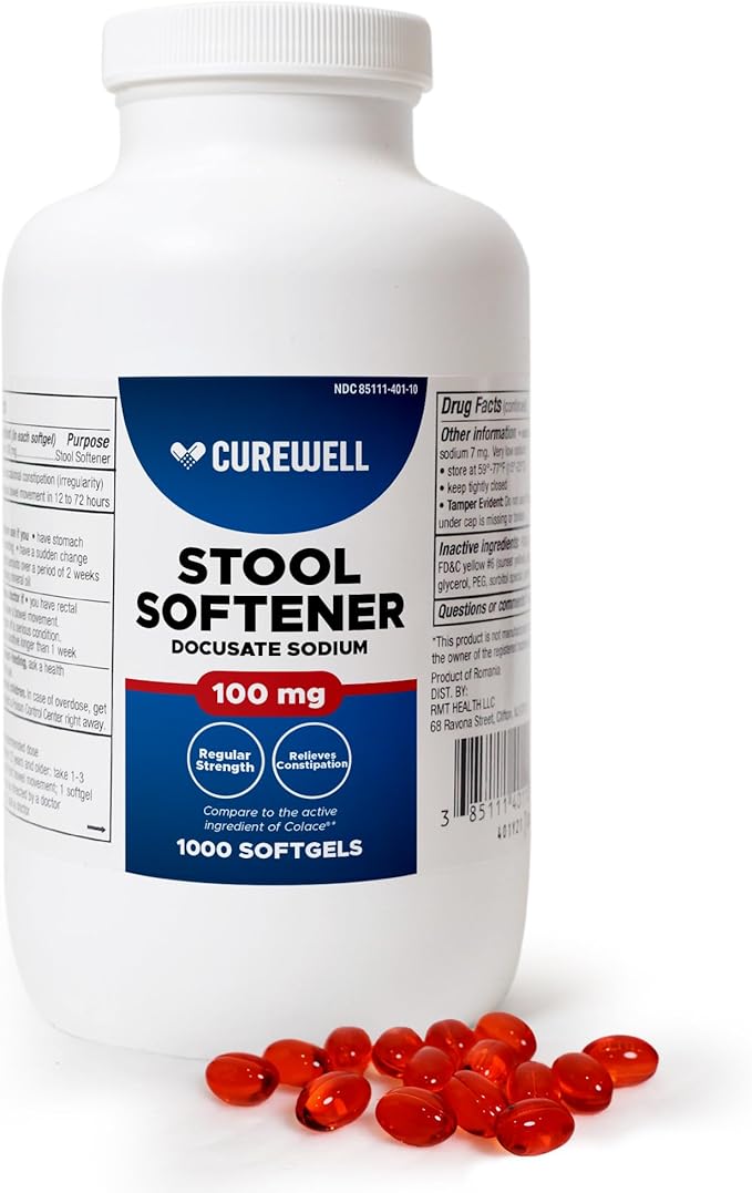 Stool Softener Docusate Sodium 100mg Softgels (1000 Count) | Gentle Non-Stimulant Laxative for Constipation & Irregularity | Comfortable Constipation Relief Stool Softener for Men & Women
