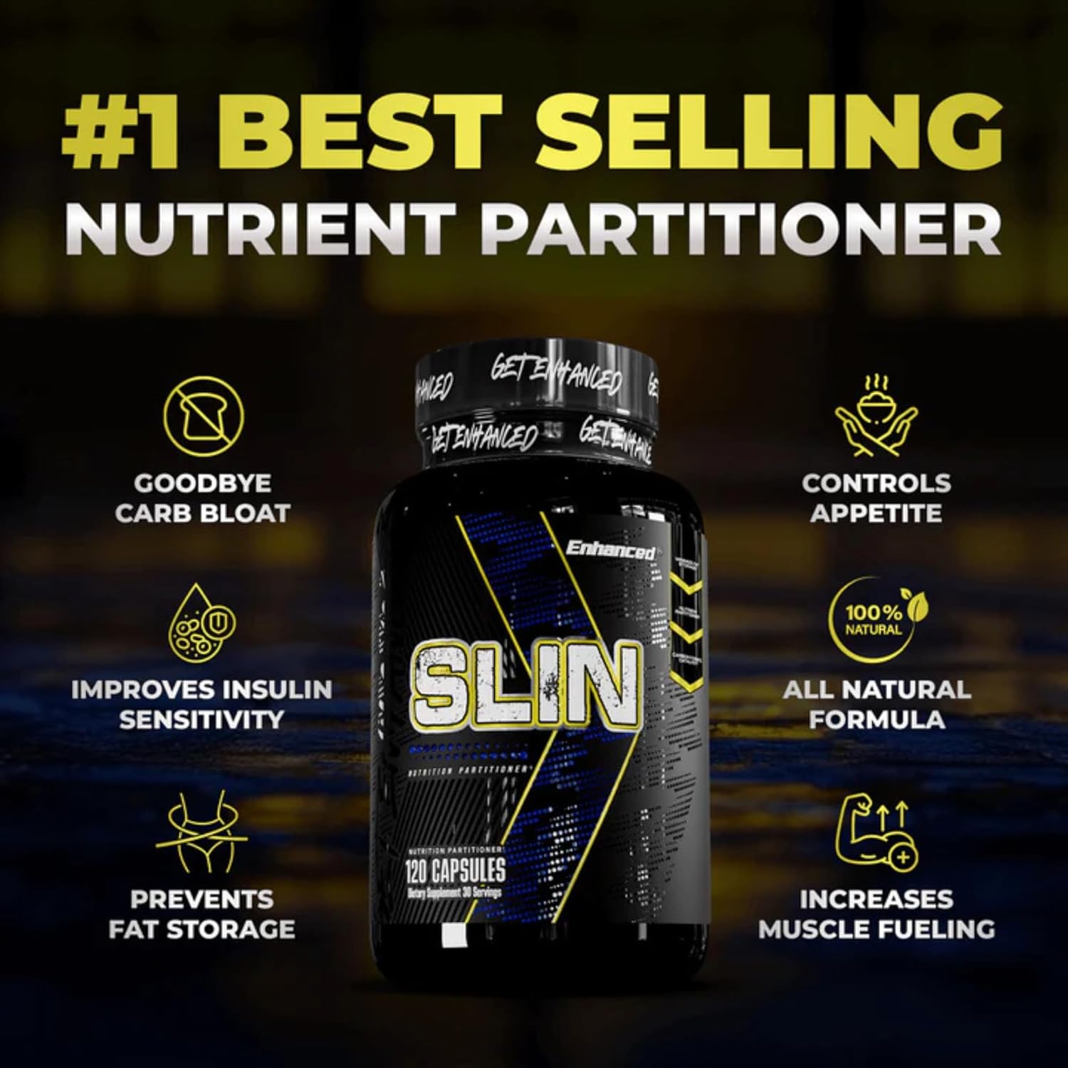 Enhanced Labs SLIN Nutrient Partitioner Supplement, Build Muscle Eliminate Carb Fear, 120 Capsules
