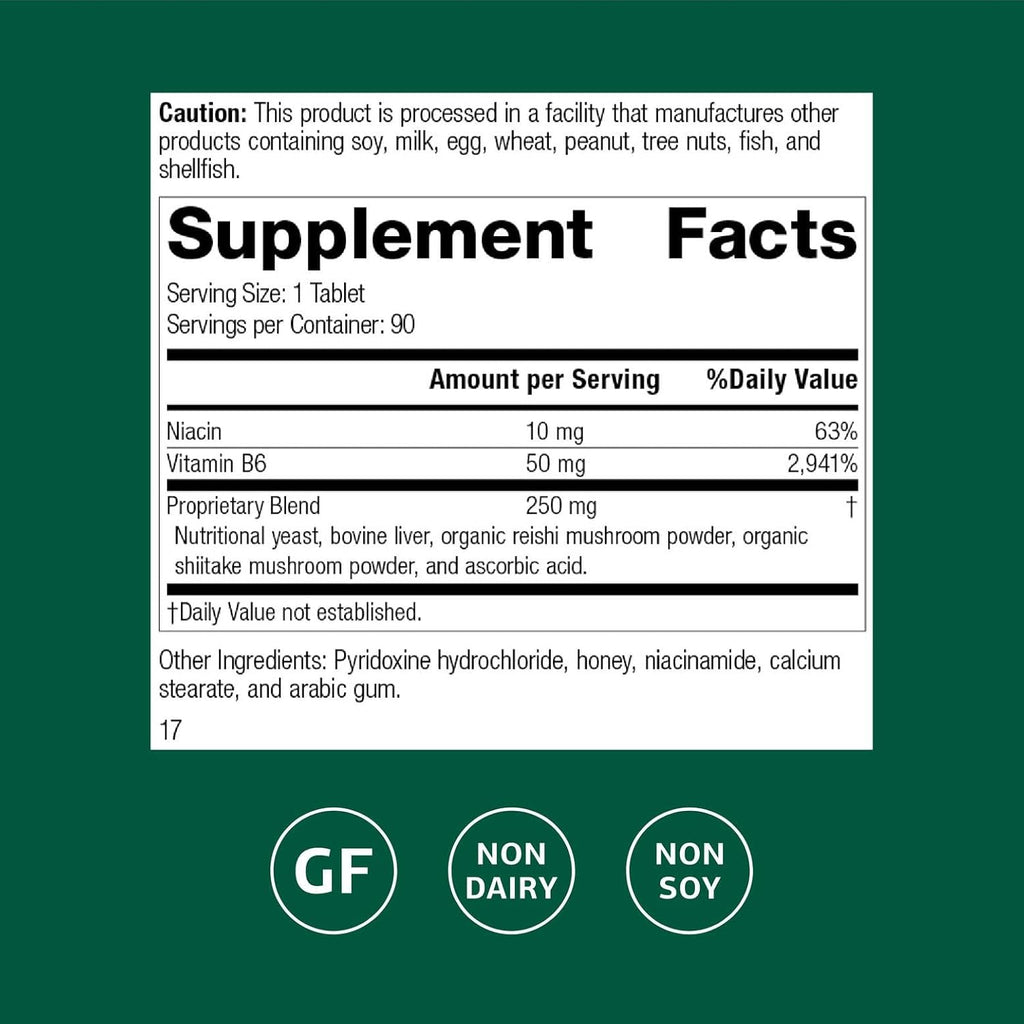 Standard Process B6-Niacinamide - Energy Metabolism, Heart Health, and Digestion Supplement with Vitamin B6, Niacin, Ascorbic Acid, Reishi Mushroom, Shiitake Mushroom, and More - 90 Tablets