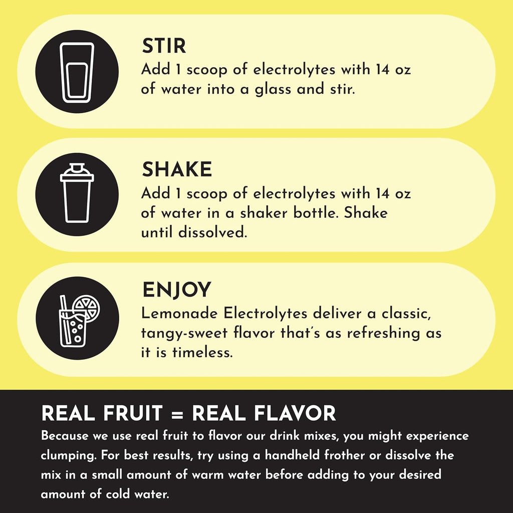 JUST INGREDIENTS Lemonade Electrolytes Drink Mix - Coconut Water, Sea Salt, Trace Minerals - 30 Servings