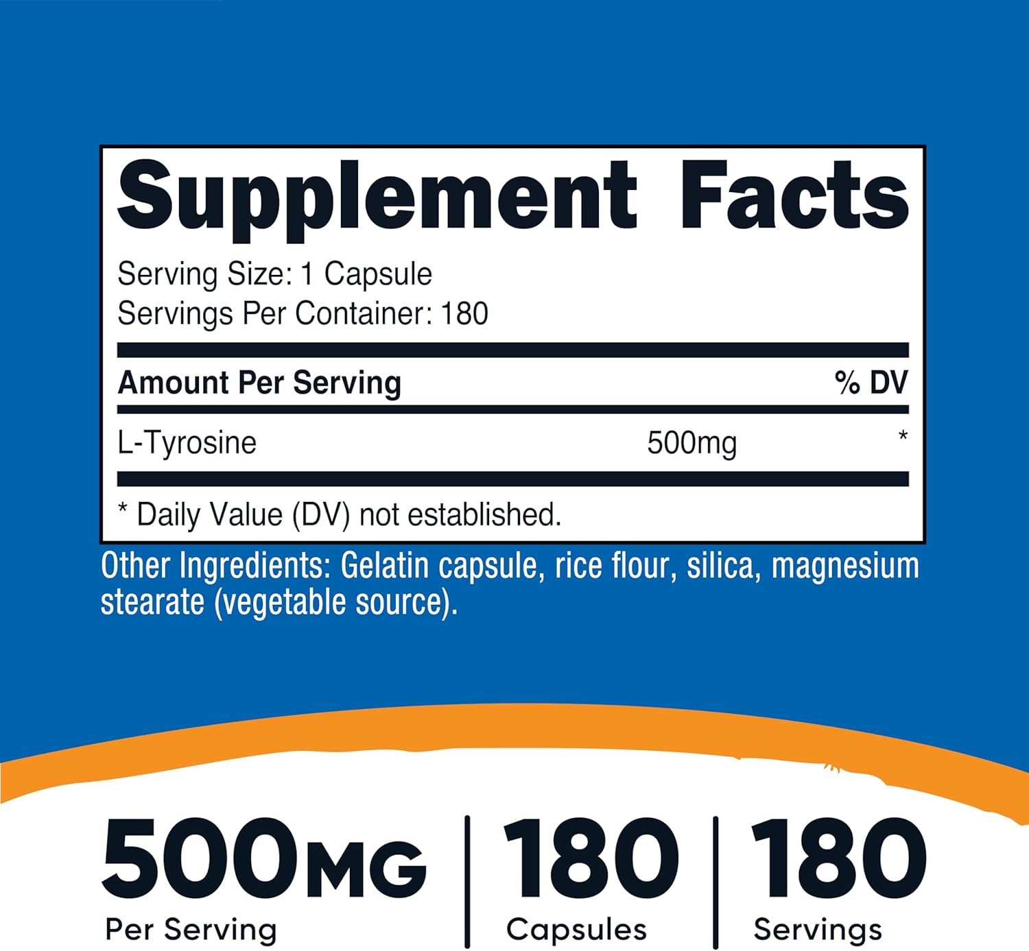 Nutricost L-Tyrosine 500mg, 180 Capsules - Gluten Free & Non-GMO
