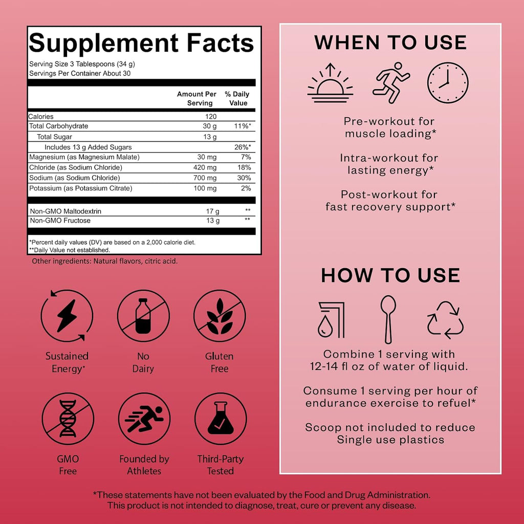 Salty Carbs Electrolyte Drink Mix 30g Dual-Action Carbs + 700mg Sodium – Endurance Fuel for Runs, Rides and Races – Gluten-Free, Dairy-Free, Non-GMO (30 Servings, Raspberry Lemonade)