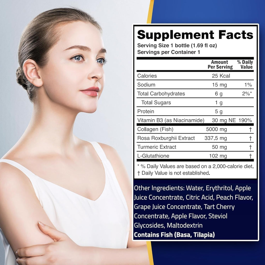 Ageless Ultra Anti Aging Liquid Collagen for Men & Women, Marine Collagen, Turmeric, Glutathione, and Rosa Roxburghii, Multi Vitamins, Skincare, Hydrating & Revitalizing Formula - 50 ml (10 Count)