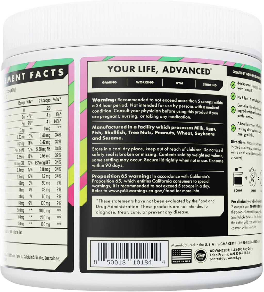Advanced Energy - Energy Boosting Formula with Electrolytes for Hydration - L-Theanine to Combat Jitters - Sugar Free & Keto Friendly - No Maltodextrin (40 Servings) (Guava Berry)