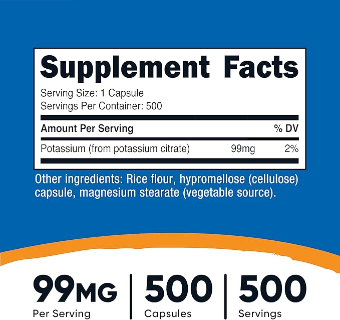 Nutricost Potassium Citrate 99mg, 500 Capsules (2 Bottles)
